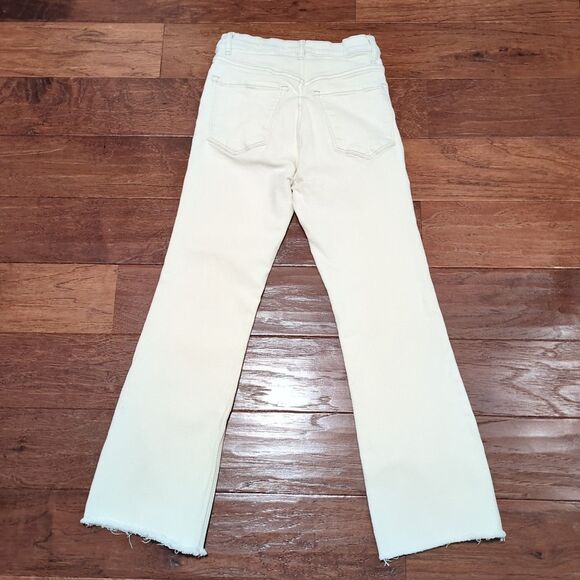 Mango MNG Sz 2 Sienna Kick Flare Crop Jeans White Cream High Rise Fray Hem Denim - Picture 7 of 10